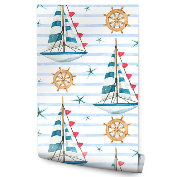 Tapeta Żaglówki Na Tle Malowanych Pasków