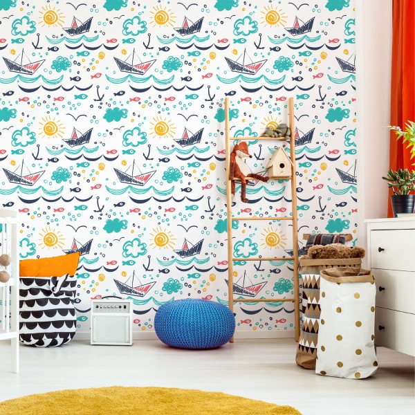 Tapeta Kolorowe Rysowane Łódki