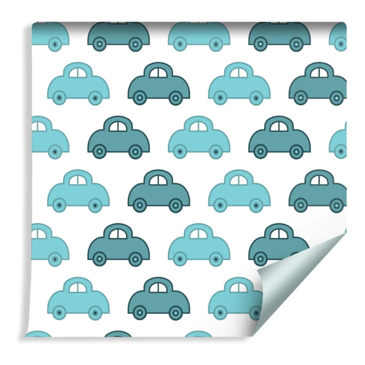 Tapeta Dla Dzieci - Niebieskie Autka