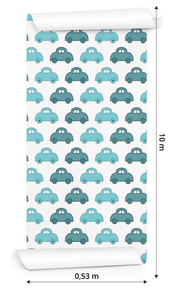 Tapeta Dla Dzieci - Niebieskie Autka