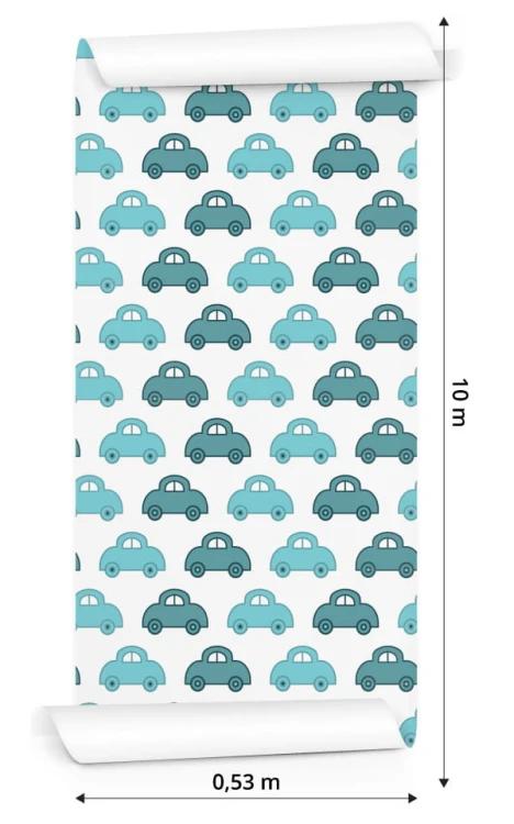 Tapeta Dla Dzieci - Niebieskie Autka