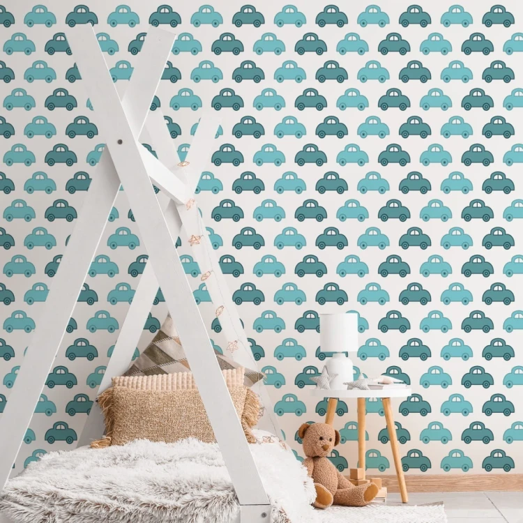 Tapeta Dla Dzieci - Niebieskie Autka