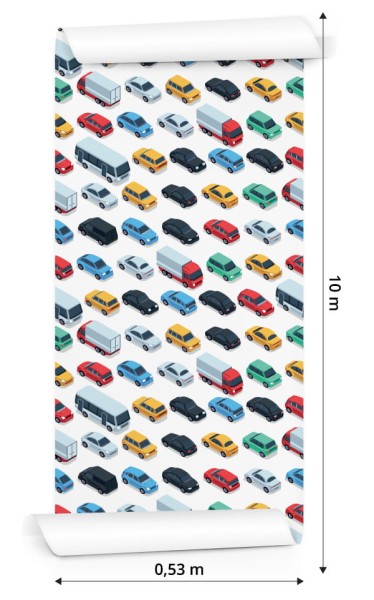 Tapeta Dla Dzieci - Kolorowe Samochody, Ciężarówki I Autobusy