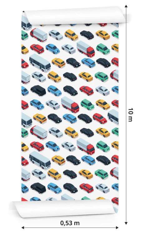 Tapeta Dla Dzieci - Kolorowe Samochody, Ciężarówki I Autobusy