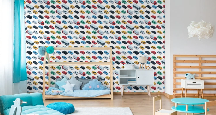 Tapeta Dla Dzieci - Kolorowe Samochody, Ciężarówki I Autobusy