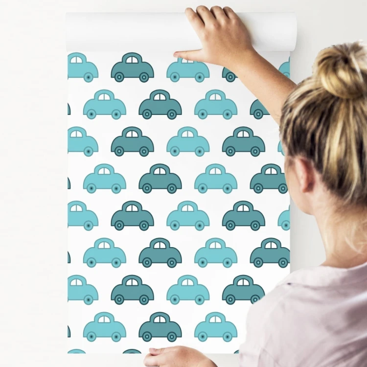 Tapeta Dla Dzieci - Niebieskie Autka