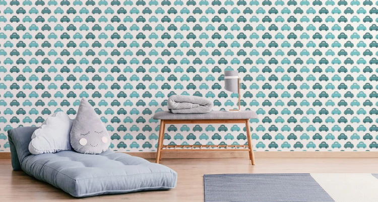 Tapeta Dla Dzieci - Niebieskie Autka