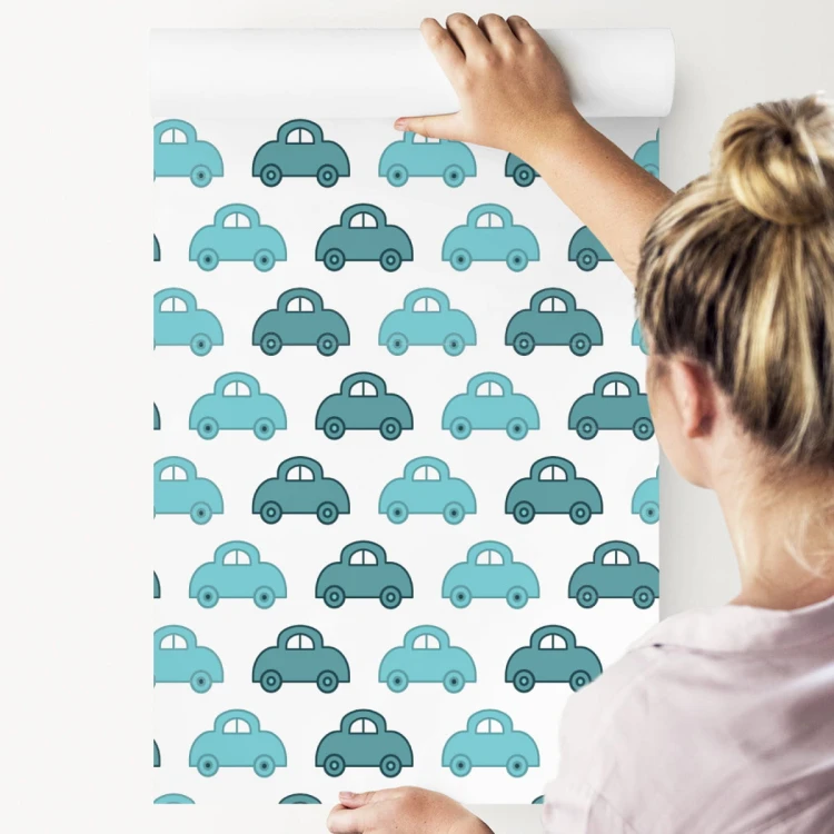 Tapeta Dla Dzieci - Niebieskie Autka