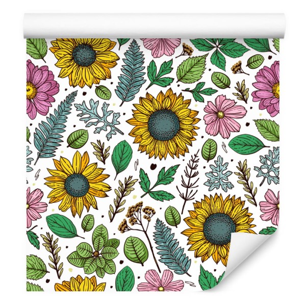 Tapeta Kolorowe Słoneczniki Z Roślinami