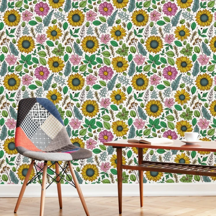 Tapeta Kolorowe Słoneczniki Z Roślinami