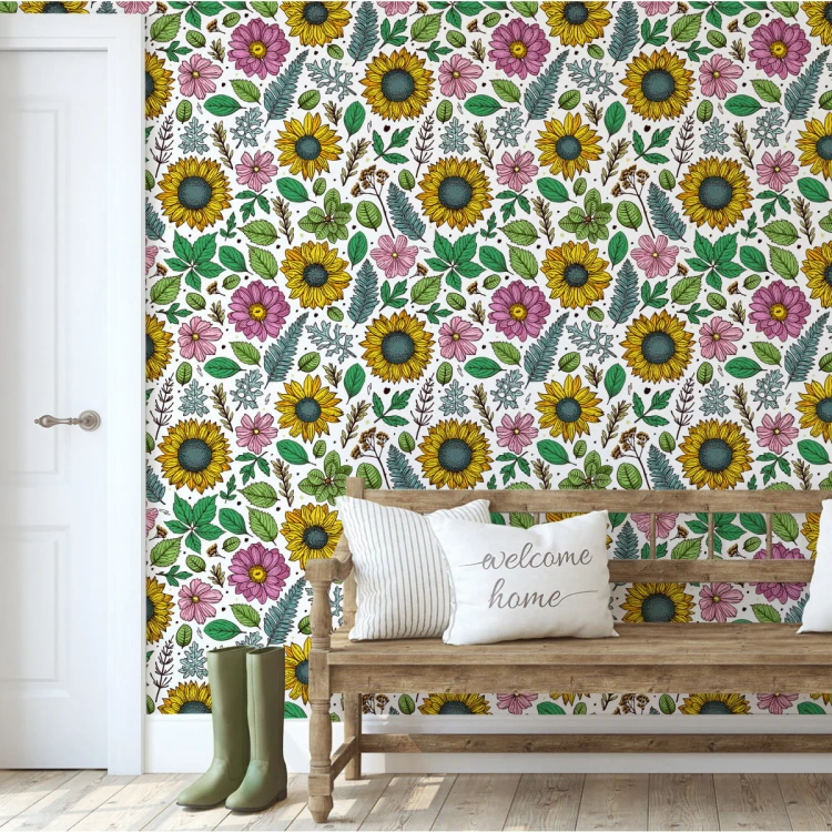 Tapeta Kolorowe Słoneczniki Z Roślinami