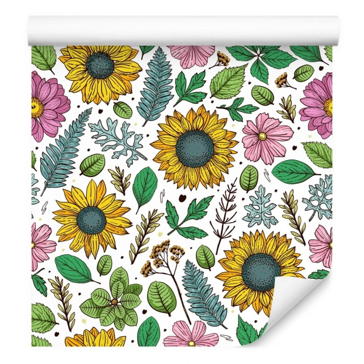 Tapeta Kolorowe Słoneczniki Z Roślinami