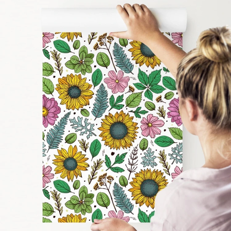 Tapeta Kolorowe Słoneczniki Z Roślinami