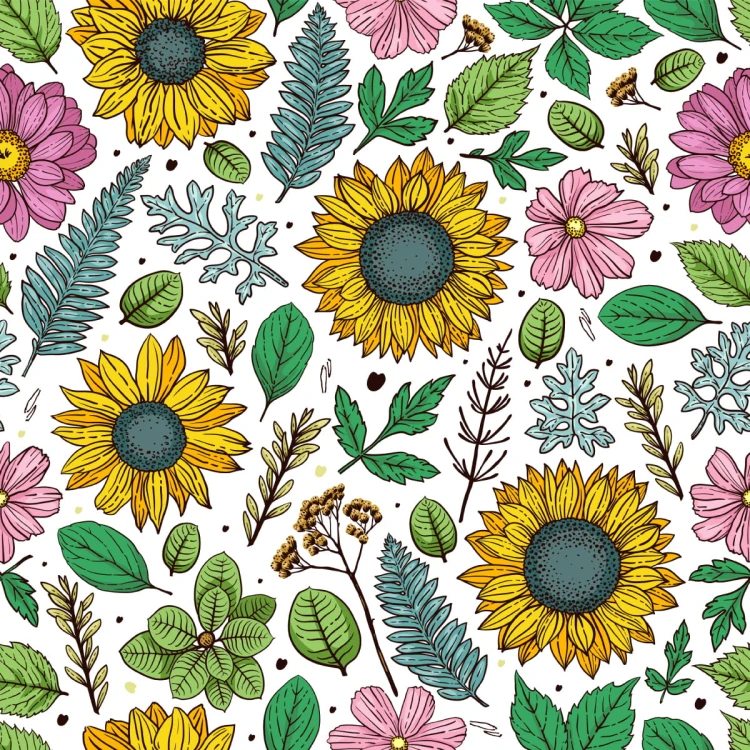 Tapeta Kolorowe Słoneczniki Z Roślinami