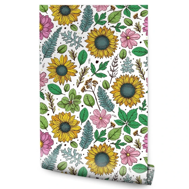 Tapeta Kolorowe Słoneczniki Z Roślinami