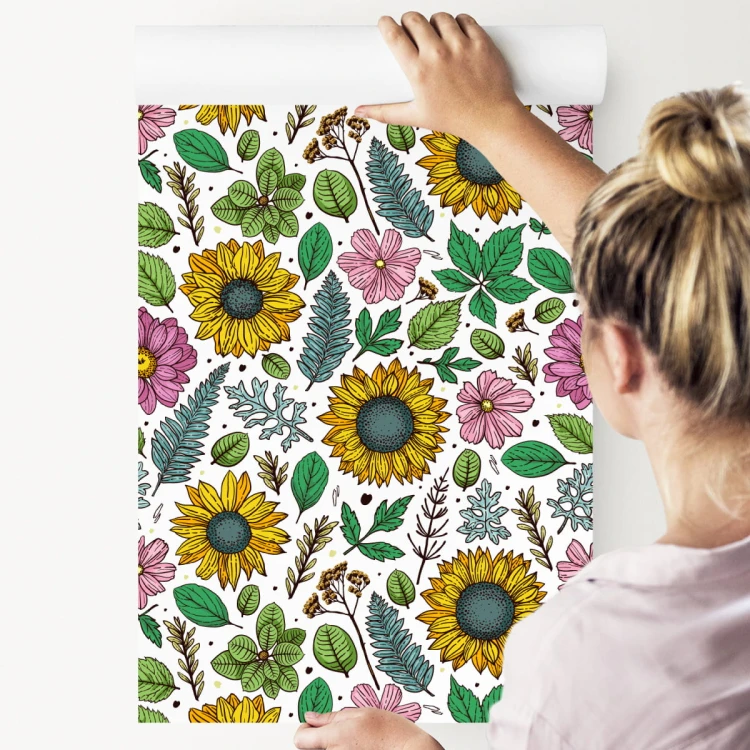 Tapeta Kolorowe Słoneczniki Z Roślinami