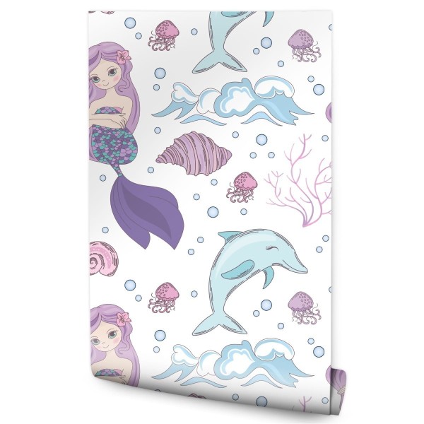 Tapeta Kolorowe Syrenki I Delfiny