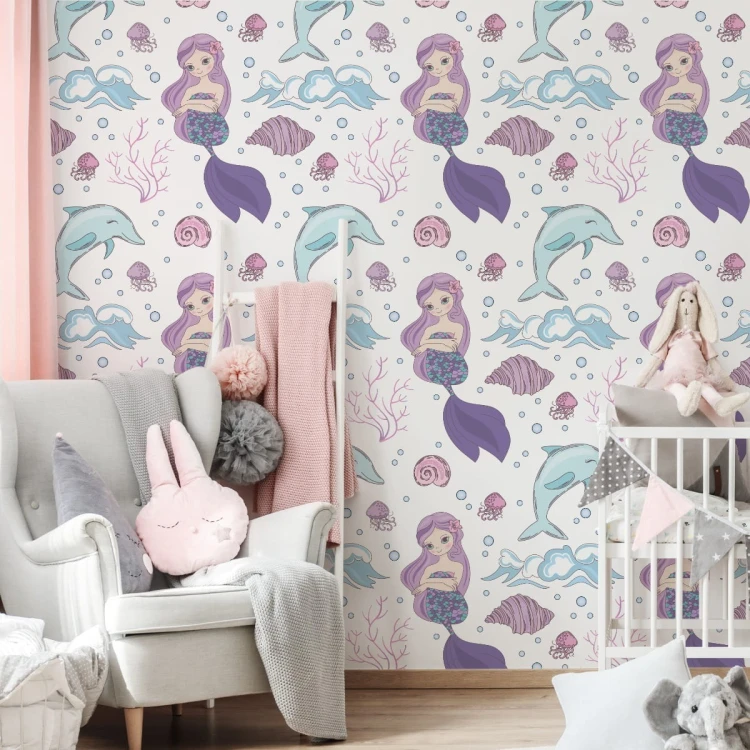 Tapeta Kolorowe Syrenki I Delfiny
