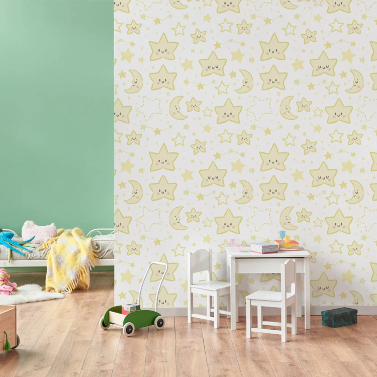 Tapeta Dla Dzieci – Uśmiechnięte Gwiazdki I Księżyce
