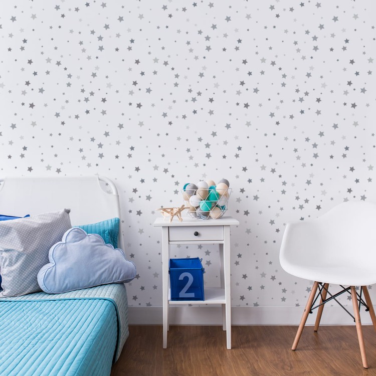 Tapeta Do Pokoju Dziecięcego Szare Drobne Gwiazdki