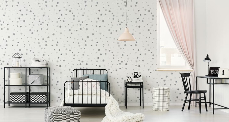 Tapeta Do Pokoju Dziecięcego Szare Drobne Gwiazdki