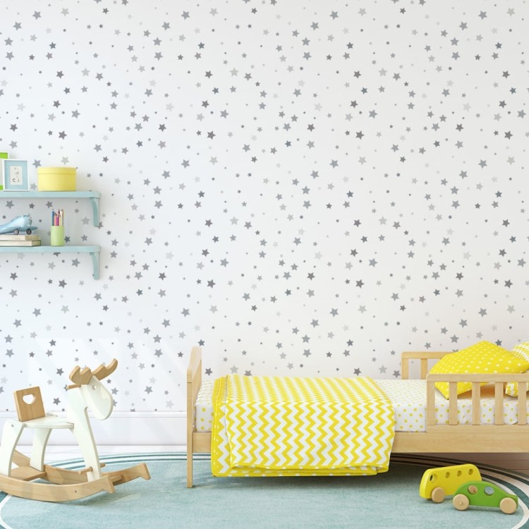 Tapeta Do Pokoju Dziecięcego Szare Drobne Gwiazdki