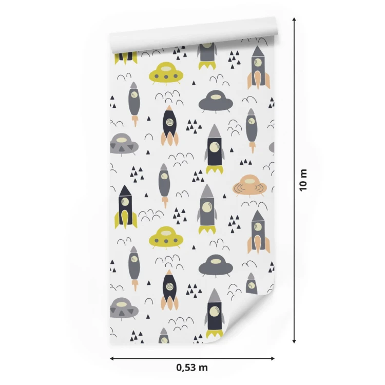 Tapeta Kosmos, Chmurki, Rakiety, Do Pokoju Dziecka