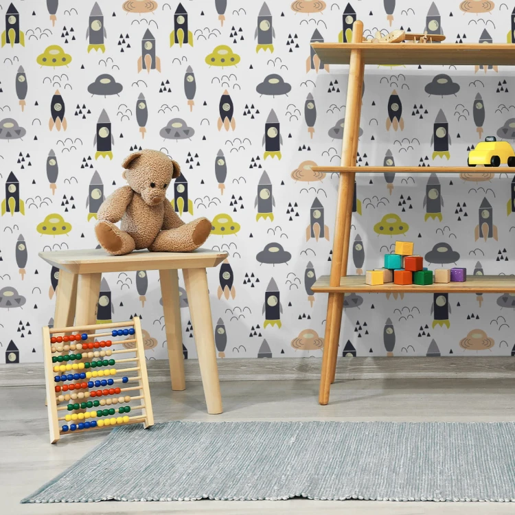 Tapeta Kosmos, Chmurki, Rakiety, Do Pokoju Dziecka