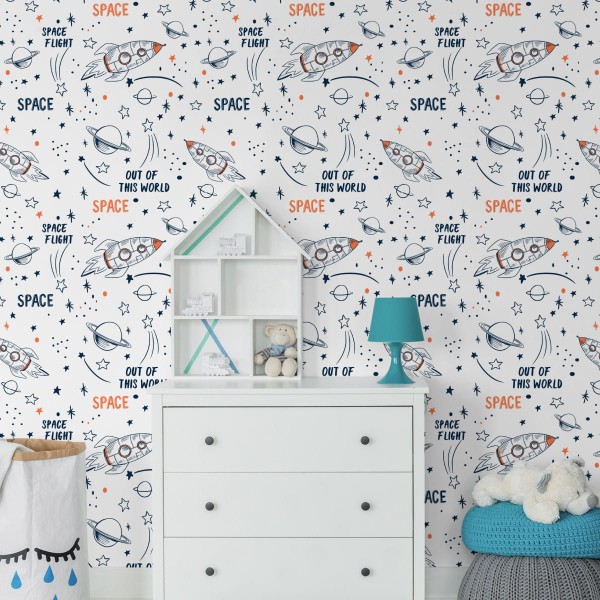 Tapeta Kosmos, Rakiety, Gwiazdy, Do Pokoju Dziecka