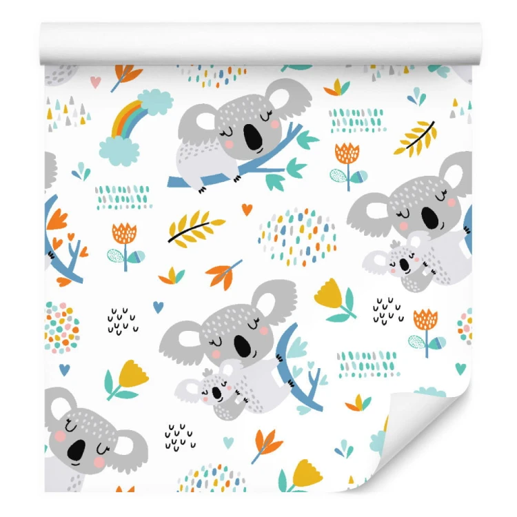 Tapeta Dla Chłopca, Koala, Tęcza, Chmury, Kwiaty