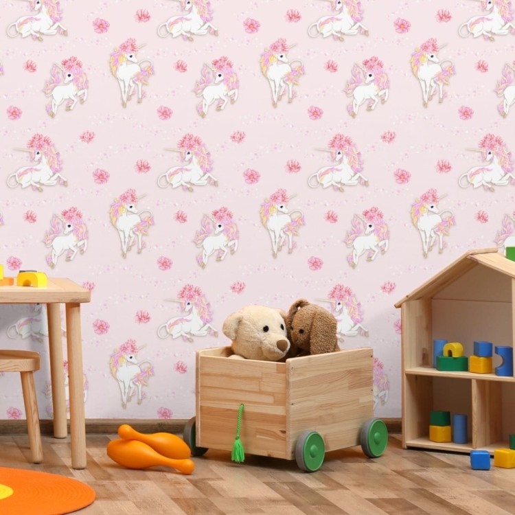 Tapeta Dla Dzieci - Piękne Jednorożce I Kwiaty