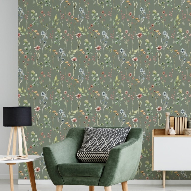 Tapeta Do Salonu Wiosenne Kwiaty Polne Liście 3D