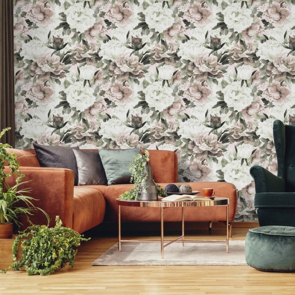 Tapeta Do Sypialni Kwiaty Akwarela Natura Liście