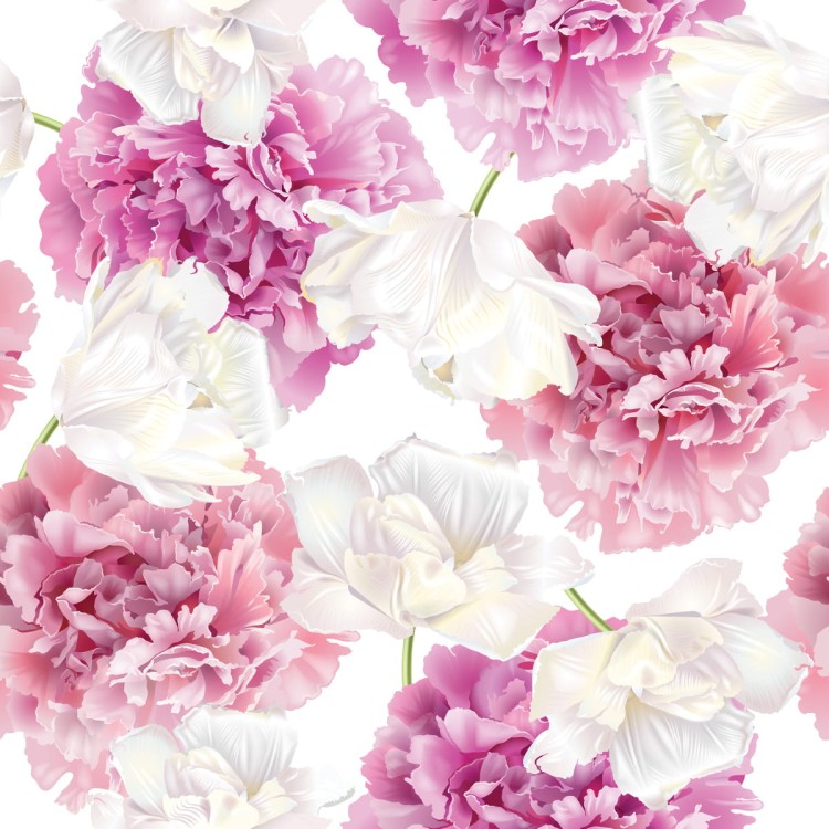 Tapeta Różowe Peonie I Białe Tulipany