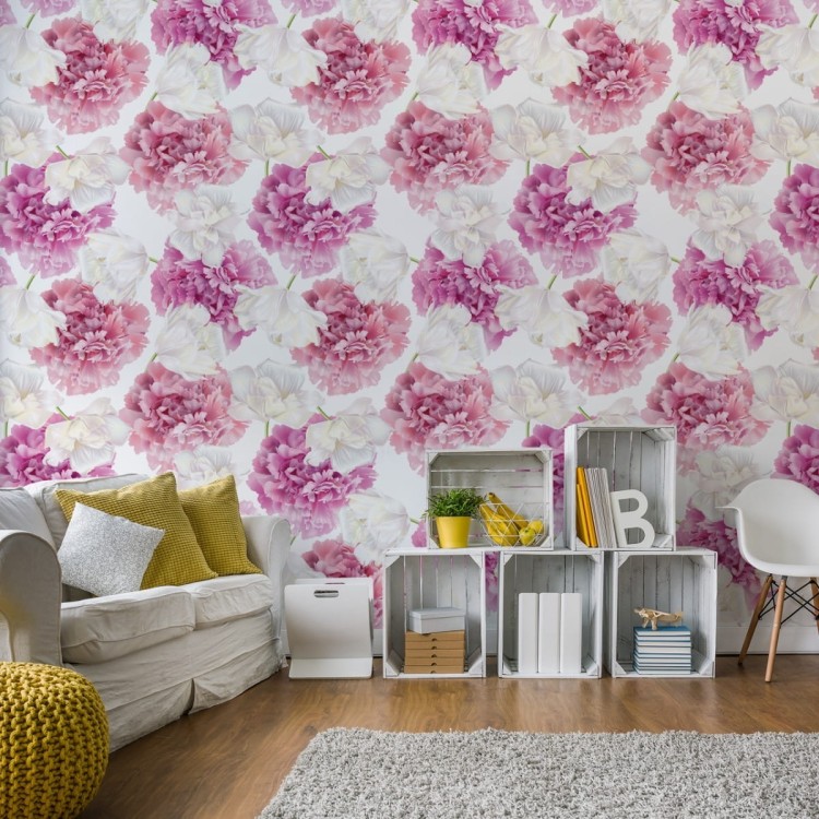 Tapeta Różowe Peonie I Białe Tulipany