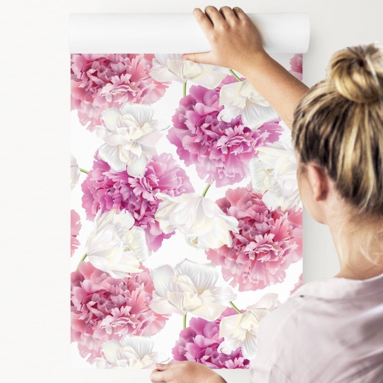 Tapeta Różowe Peonie I Białe Tulipany