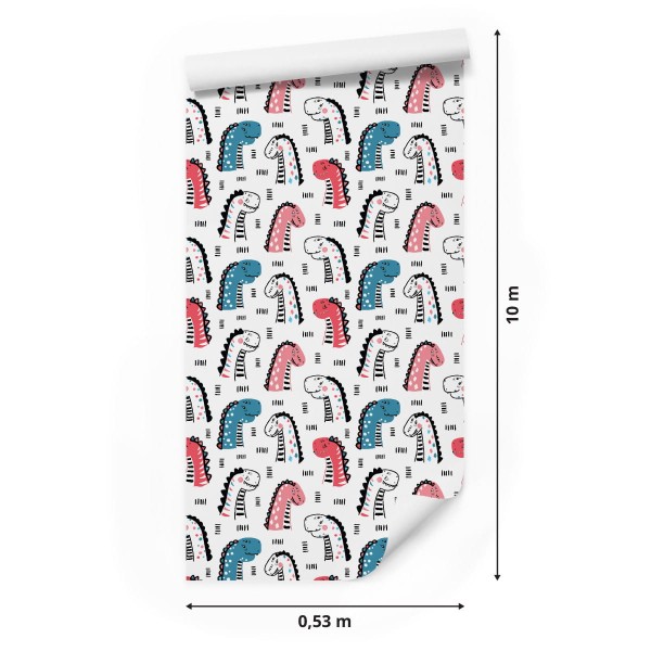 Tapeta Dla Dzieci W Kolorowe Dinozaury, Kropki