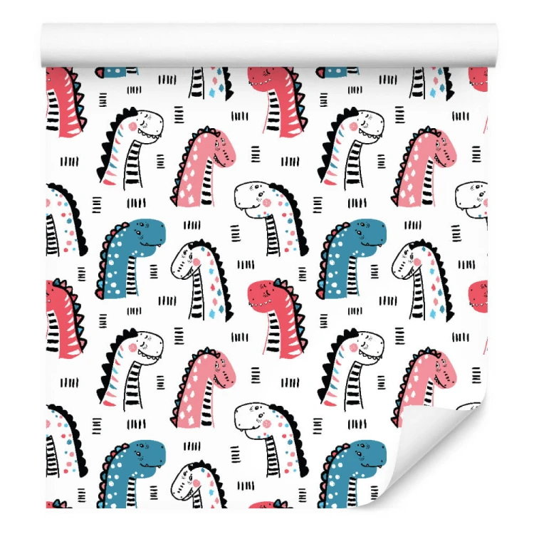 Tapeta Dla Dzieci W Kolorowe Dinozaury, Kropki