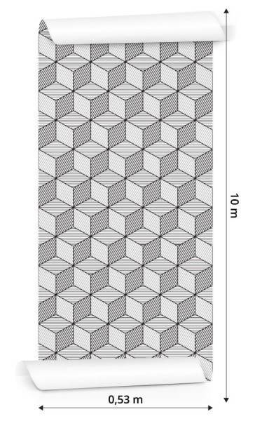 Tapeta Geometryczna-Czarno-Białe Sześciany