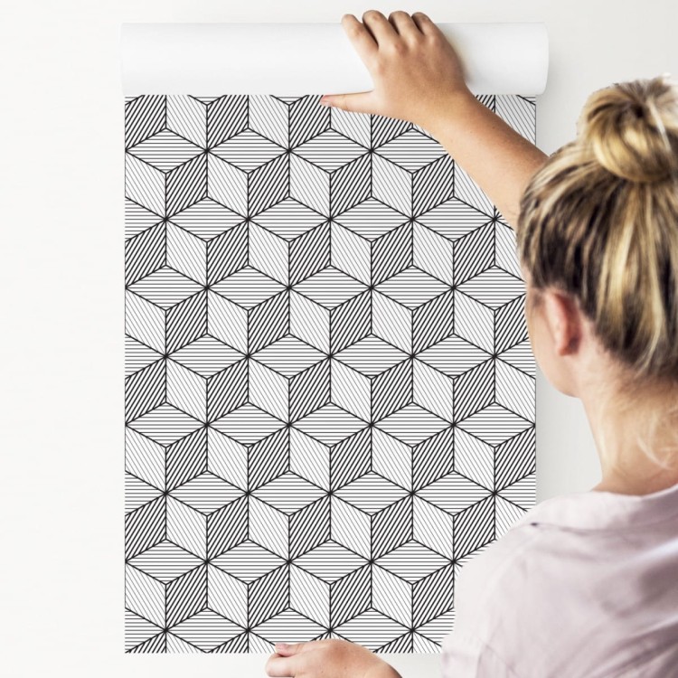 Tapeta Geometryczna-Czarno-Białe Sześciany
