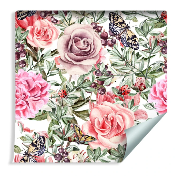 Tapeta Kolorowe Róże I Peonie-Akwarela