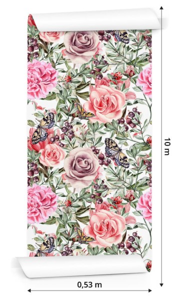 Tapeta Kolorowe Róże I Peonie-Akwarela