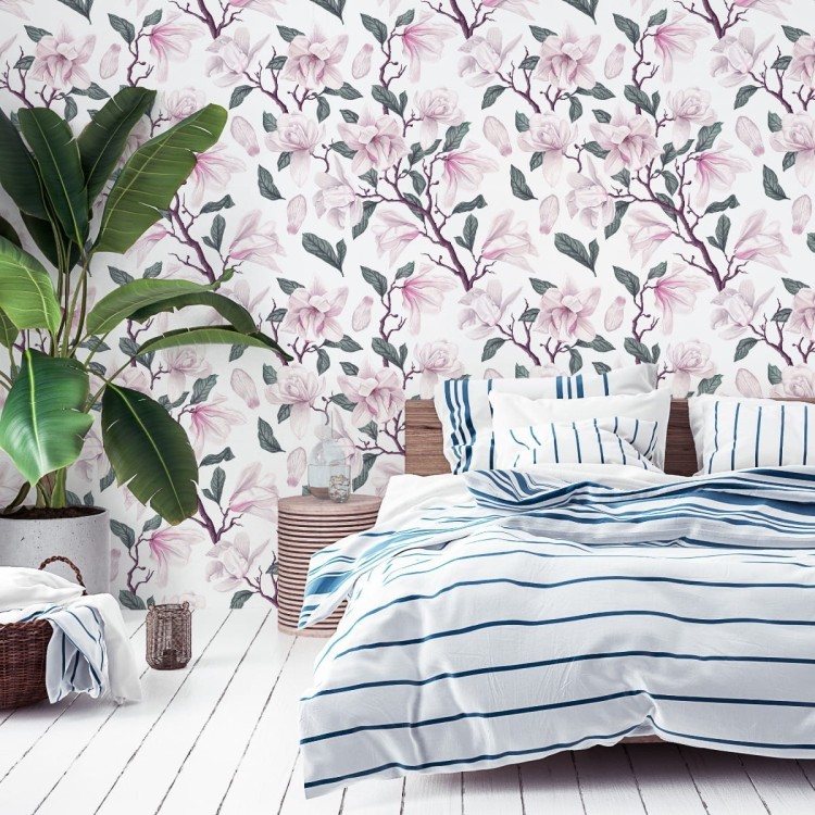 Tapeta Malowane Kwitnące Kwiaty Magnolii