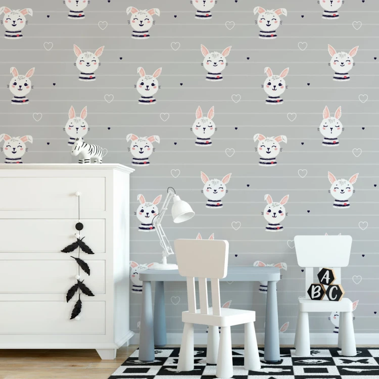 Tapeta Króliki Na Tle W Paski