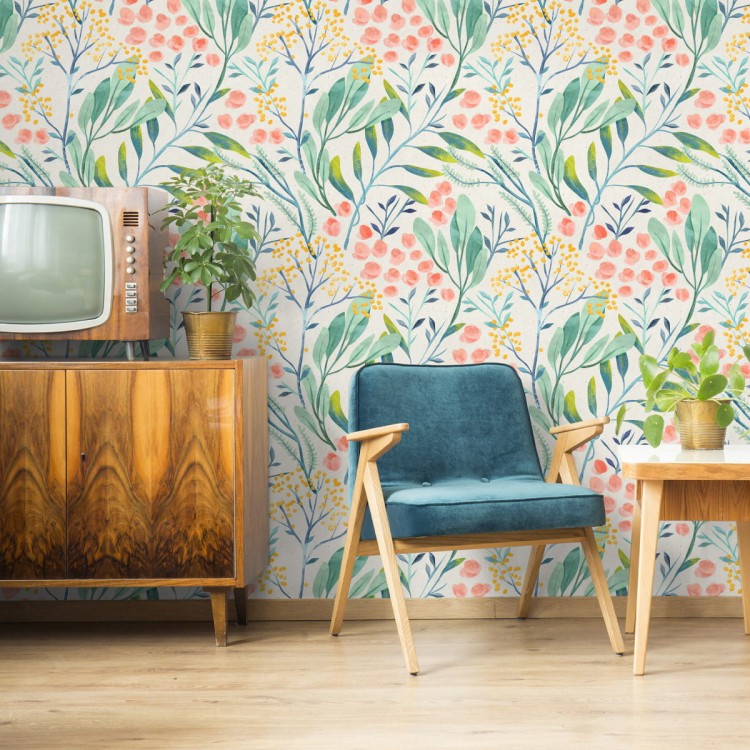 Tapeta Pastelowe Rośliny W Stylu Retro