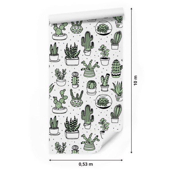 Tapeta Do Sypialni, Kaktusy W Stylu Skandynawskim
