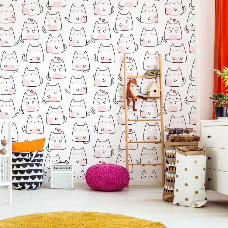 Tapeta Ścienna Dla Dziewczynki Kolorowe Koty Serca