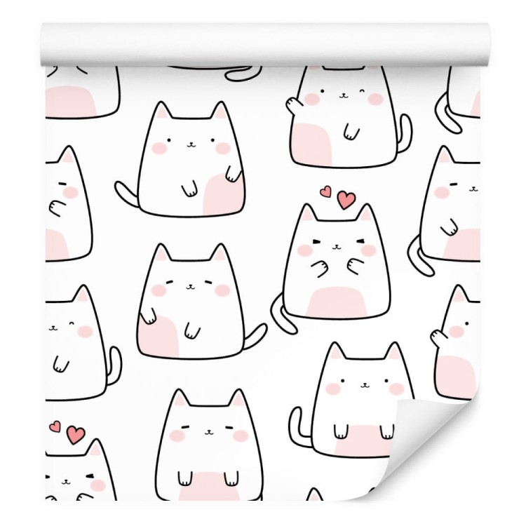 Tapeta Ścienna Dla Dziewczynki Kolorowe Koty Serca