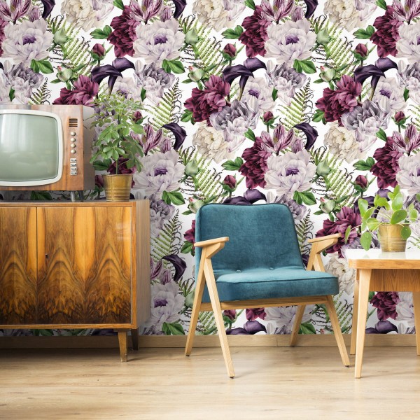 Tapeta Kwiatowy Wzór Piwonie Akwarela