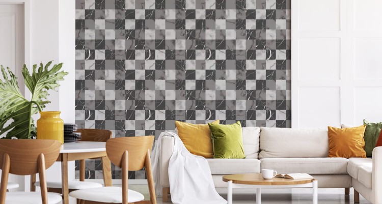 Tapeta Modernistyczna Szara Krata Na Wzór Marmuru